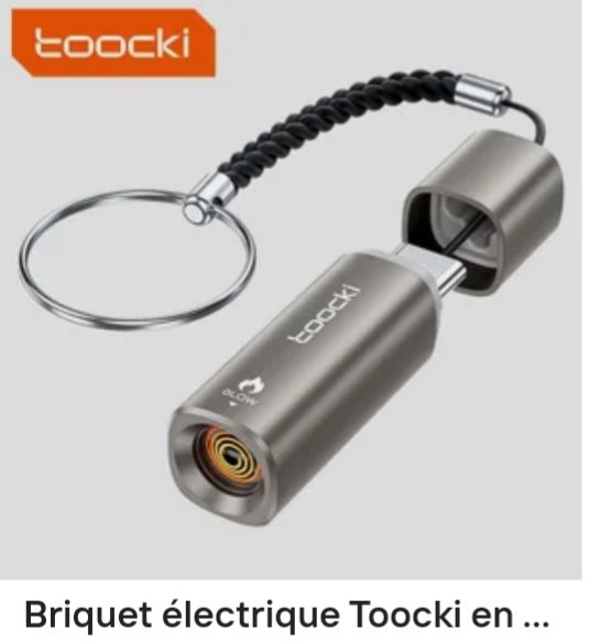 Briquet électrique Toocki en acier inoxydable avec anneau porte-clés